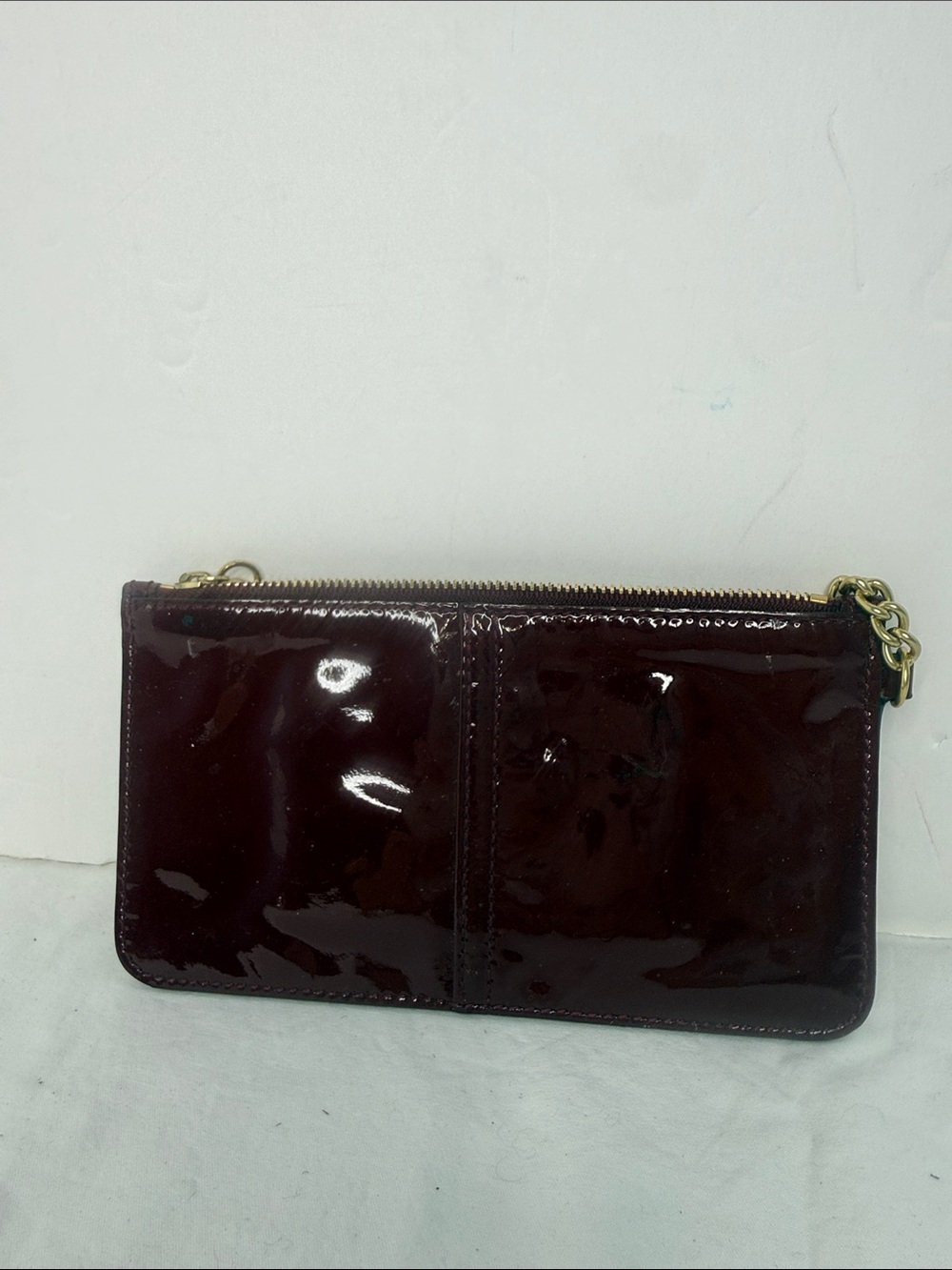 Coach Burgundy Patent Leather Wristlet with Gold Chain - Picture 3 of 9